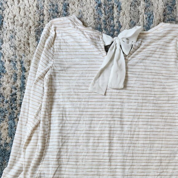 Lauren Conrad Top White Gold Stripe Rayon Stretch Knit Lace Trim || Med EUC - Picture 7 of 15